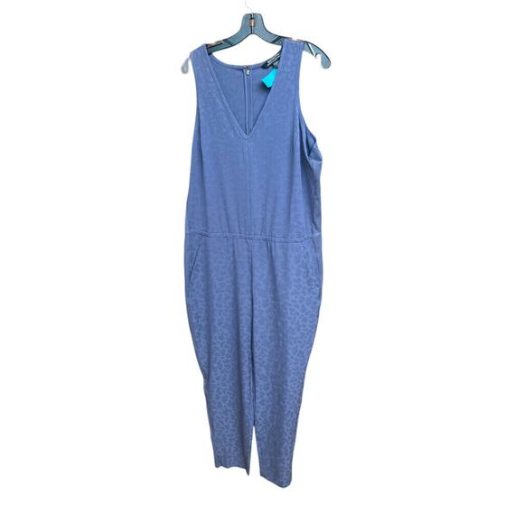 Athleta Brooklyn Textured Blue Periwinkle Animal Print athletic jumpsuit Nwt 16 - Picture 1 of 7